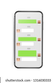 Modern frameless smartphone mockup with chat interface layout. Vector clip-art isolated on 
white background