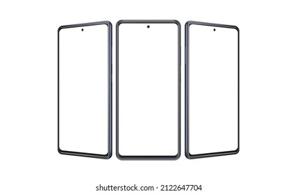 Modern Frameless Smartphone Mockup with Front and Side View, Isolated on White Background. Vector Illustration