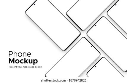 Modern Frameless Smartphone Mockup for Mobile App Design, Isolated on White Background. Vector Illustration