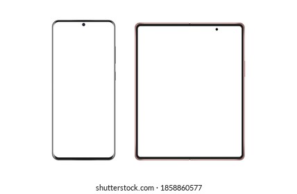 Modern Frameless Smartphones Mockups With Blank Screens Isolated on White Background. Vector Illustration