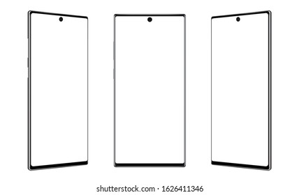 Modern frameless smartphones mockups isolated on white background. Vector illustration