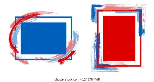 Modern frames with paint brush strokes vector set. Box borders with painted brushstrokes backgrounds. Educational graphics design flat frame templates for banners, flyers, posters, cards.