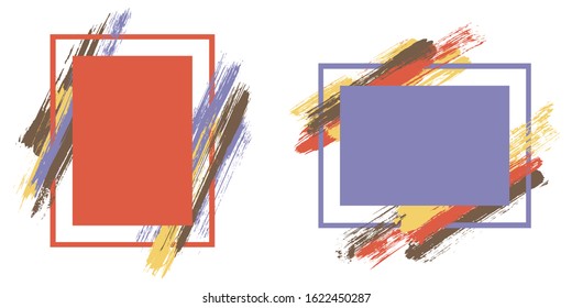 Modern frames with paint brush strokes vector collection. Box borders with painted brushstrokes backgrounds. Educational graphics design empty frame templates for banners, flyers, posters, cards.