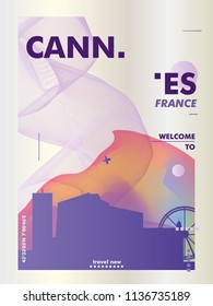 Modern France Cannes skyline abstract gradient poster art. Travel guide cover city vector illustration