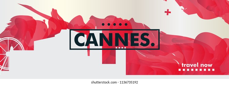 Modern France Cannes skyline abstract gradient website banner art. Travel guide cover city vector illustration