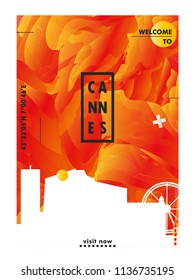 Modern France Cannes skyline abstract gradient poster art. Travel guide cover city vector illustration