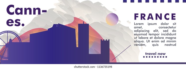 Modern France Cannes skyline abstract gradient website banner art. Travel guide cover city vector illustration