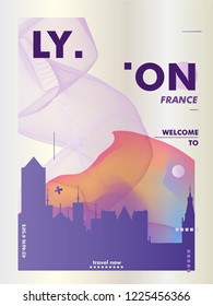 Modern France Lyon skyline abstract gradient poster art. Travel guide cover city vector illustration