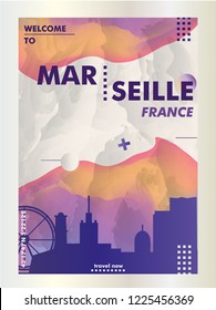 Modern France Marseille skyline abstract gradient poster art. Travel guide cover city vector illustration