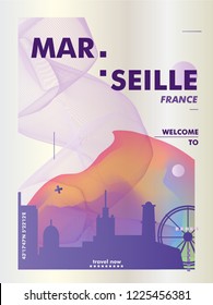 Modern France Marseille skyline abstract gradient poster art. Travel guide cover city vector illustration