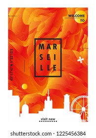 Modern France Marseille skyline abstract gradient poster art. Travel guide cover city vector illustration