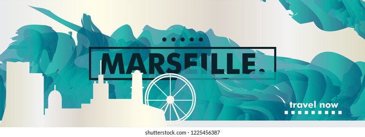 Modern France Marseille skyline abstract gradient web banner art. Travel guide cover city vector illustration
