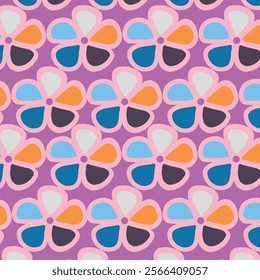 Modern Frangipani-Style Flower Pattern with a Retro Twist.A playful and colorful geometric flower pattern with bold pastel shades, creating a modern and vintage look. Ideal for retro-themed designs.