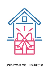 Modern Free Delivery Concept With House And Gift Box In Front Door