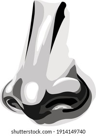 Modern free hand custom grayscale abstract illustration of a human nose front view angle. Illustrator eps vector graphic design.