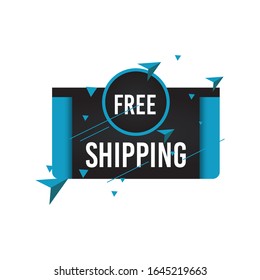 Banner moderno de envío libre con ilustración vectorial de estilo plano. Aislado sobre fondo blanco. Publicidad de la etiqueta de precio promocional en color azul. Se puede usar para medios sociales o campañas digitales.