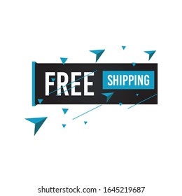 Modern Free shipping banner with flat style vector illustration. Isolated on white background. Advertising promotional price label in blue color. Can be used for social media or digital campaign.