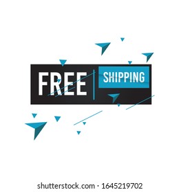Modern Free shipping banner with flat style vector illustration. Isolated on white background. Advertising promotional price label in blue color. Can be used for social media or digital campaign.
