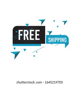 Modern Free shipping banner with flat style vector illustration. Isolated on white background. Advertising promotional price label in blue color. Can be used for social media or digital campaign.