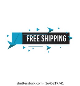 Modern Free shipping banner with flat style vector illustration. Isolated on white background. Advertising promotional price label in blue color. Can be used for social media or digital campaign.