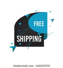 Modern Free shipping banner with flat style vector illustration. Isolated on white background. Advertising promotional price label in blue color. Can be used for social media or digital campaign.