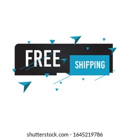 Modern Free shipping banner with flat style vector illustration. Isolated on white background. Advertising promotional price label in blue color. Can be used for social media or digital campaign.