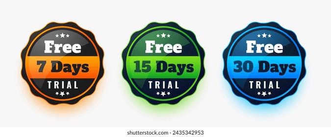 modern free trial badge background for 7 15 and 30 days vector