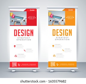 Modern with  Free Vector Roll Up Banner flat design template ,Abstract Geometric vertical banner Vector illustration set.