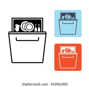 Modern freestanding dishwasher isolated on white background. icon flat linear style. vector illustration
