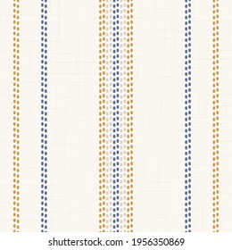 Modern french Farmhouse pattern in mustard yellow, teal blue and beige colors. Seamless vector background. Linen vintage kitchen fabric. Textile ribbon trim texture.