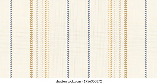 Modern french Farmhouse pattern in mustard yellow, teal blue and beige colors. Seamless vector background. Linen vintage kitchen fabric. Textile ribbon trim texture.