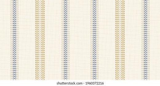 Modern french Farmhouse pattern in mustard yellow, teal blue and beige colors. Seamless vector background. Linen vintage kitchen fabric. Textile ribbon trim texture.