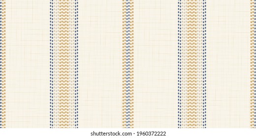 Modern french Farmhouse pattern in mustard yellow, teal blue and beige colors. Seamless vector background. Linen vintage kitchen fabric. Textile ribbon trim texture.