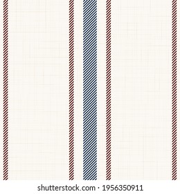 Modern french Farmhouse pattern in teal blue, burgundy red and beige colors. Seamless vector background. Linen vintage kitchen fabric. Textile ribbon trim texture.