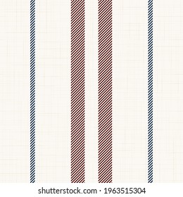 Modern french Farmhouse pattern in teal blue, burgundy red and beige colors. Seamless vector background. Linen vintage kitchen fabric. Textile ribbon trim texture.