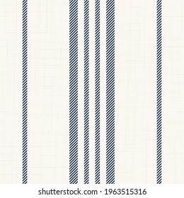 Modern french Farmhouse pattern in teal blue and beige colors. Seamless vector background. Linen vintage kitchen fabric. Textile ribbon trim texture.