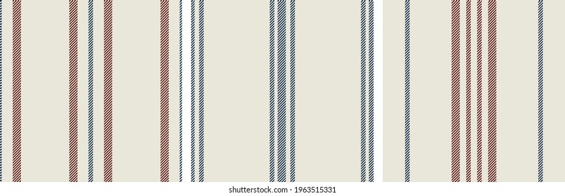 Modern french Farmhouse patterns set  in teal blue, burgundy red and beige colors. Seamless vector background. Linen vintage kitchen fabric. Textile ribbon trim texture.