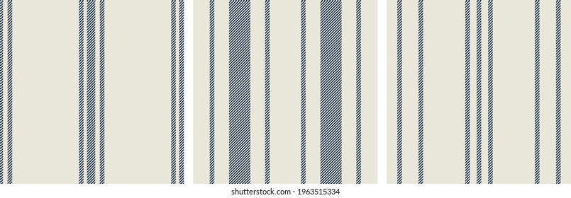 Modern french Farmhouse patterns set  in teal blue, burgundy red and beige colors. Seamless vector background. Linen vintage kitchen fabric. Textile ribbon trim texture.