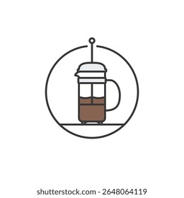 Uma silhueta moderna da imprensa francesa com linhas arrojadas e tons ricos, perfeita para marcas de café focadas no ritual de baixa velocidade, café artesanal e preparação em estilo barista