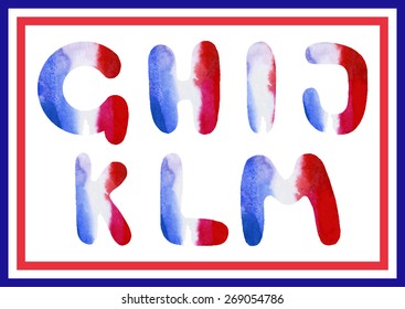 Modern French watercolor alphabet. Watercolor font. ABC painted letters. Modern brushed lettering. Painted alphabet