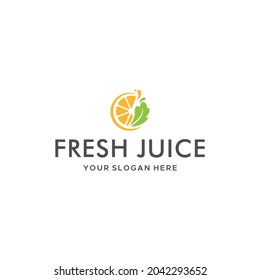 modern FRESH JUICE leaf fruit orange Logo design
