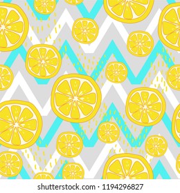 Modern fresh lemon pattern design vector, Fruit lemon zigzag blue yellow pattern vector