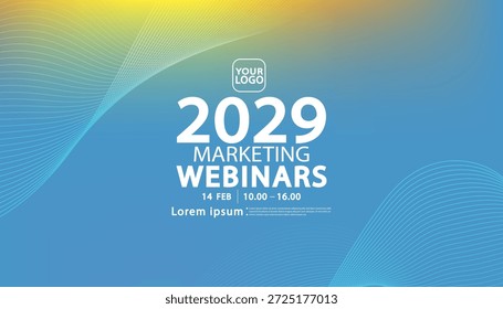 Diseño de Plantilla de webinar moderno y fresco. Fondo de degradado azul y amarillo suave Abstractas. Concepto de diseño para marketing digital, taller creativo o seminario educativo con marcador de posición de texto.