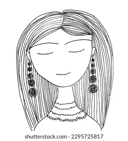 Modern Frida Kahlo outline illustration image. 
Hand drawn image artwork. 
Simple cute original logo of a monochrome Frida Kahlo.
Hand drawn vector illustration for posters, cards, t-shirts.