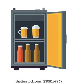 Modern fridge with beer bottles icon isolated