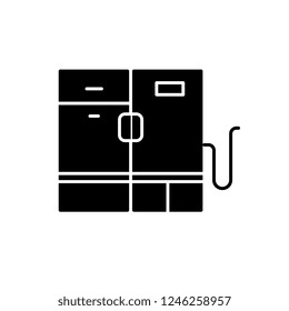 Modern fridge black icon, vector sign on isolated background. Modern fridge concept symbol, illustration 