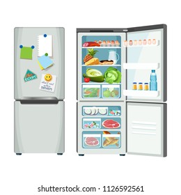 Modern Fridge With Different Food Set Colorful Poster