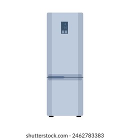 Nevera moderna refrigerador congelador en color plata. Frigorífico blanco exterior. Frigorífico blanco cerrado. aislado sobre fondo blanco. Ilustración vectorial en estilo plano.