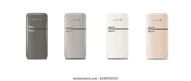 Modern fridges. Realistic coolers, refrigerators for home or restaurant kitchen and cold products storage. 3d Vector