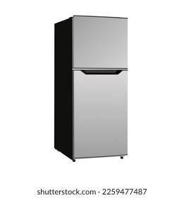 Modern fridges set. Realistic silver coolers, refrigerators of different size for hom.Flat fridge vector. Closed and open empty refrigerator. Blue fridge with healthy food, water, meet, vegetables.